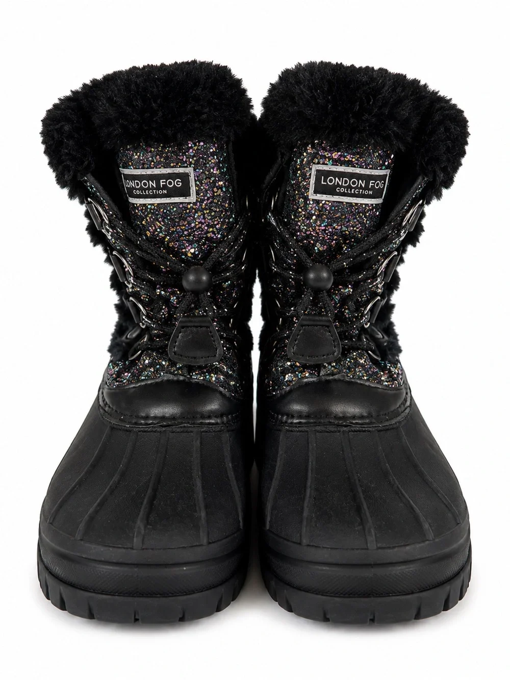 London Fog Toddler Girls Size 2 Glitter Winter Snow Boots Black Faux Fur